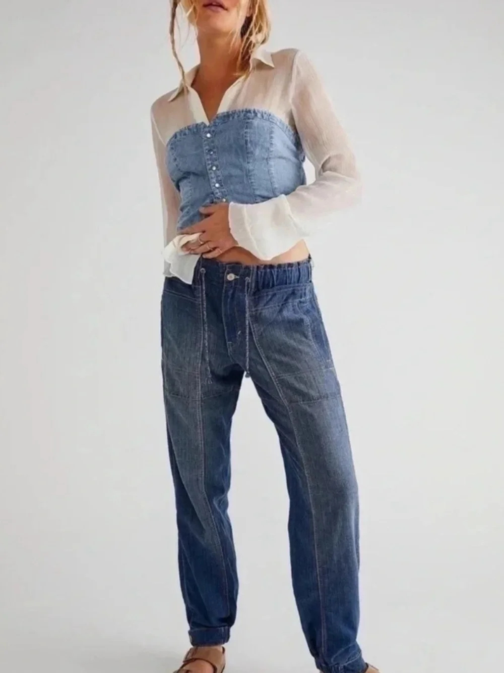 New Free People Drawstring Jogger Jeans Dark Wash Small